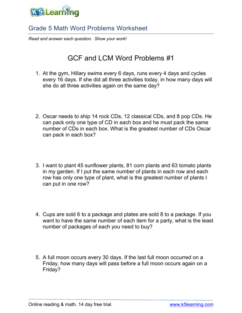 GCF and LCM Word Problems #25 For Greatest Common Factor Worksheet