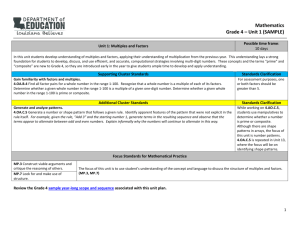 Unit Plan - Mathematics Grade 4 Unit 1 Sample