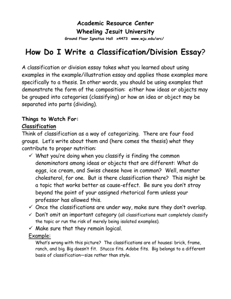 classification and division essay ideas