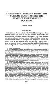 Employment Division v. Smith: The Supreme Court Alters the State