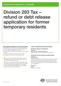 Division 293 Tax – refund or debt release application for former