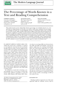 The Percentage of Words Known in a Text and Reading