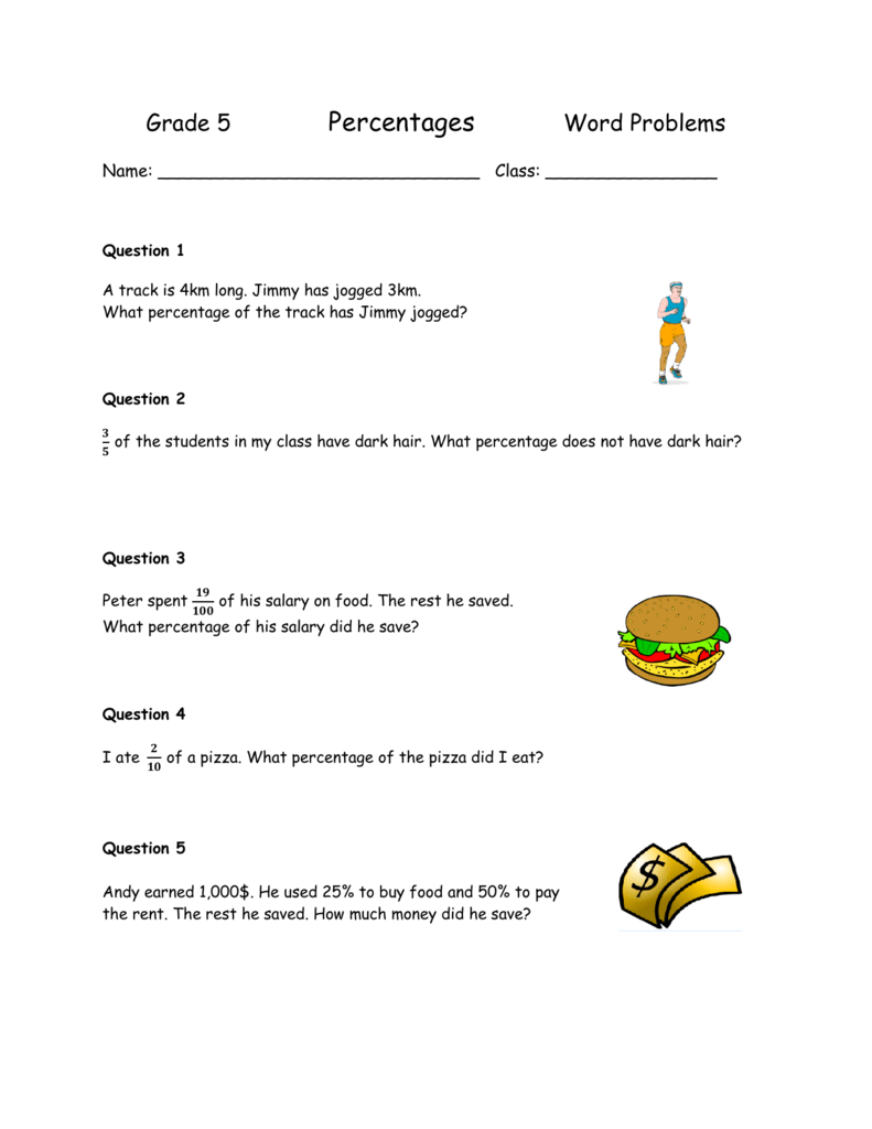 Grade 5 Math Word Problems With Percentages