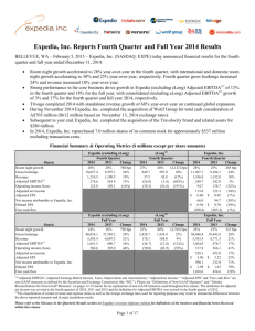 Expedia, Inc. Reports Fourth Quarter and Full Year 2014 Results