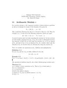 11 Arithmetic Modulo n - Arkansas Tech University