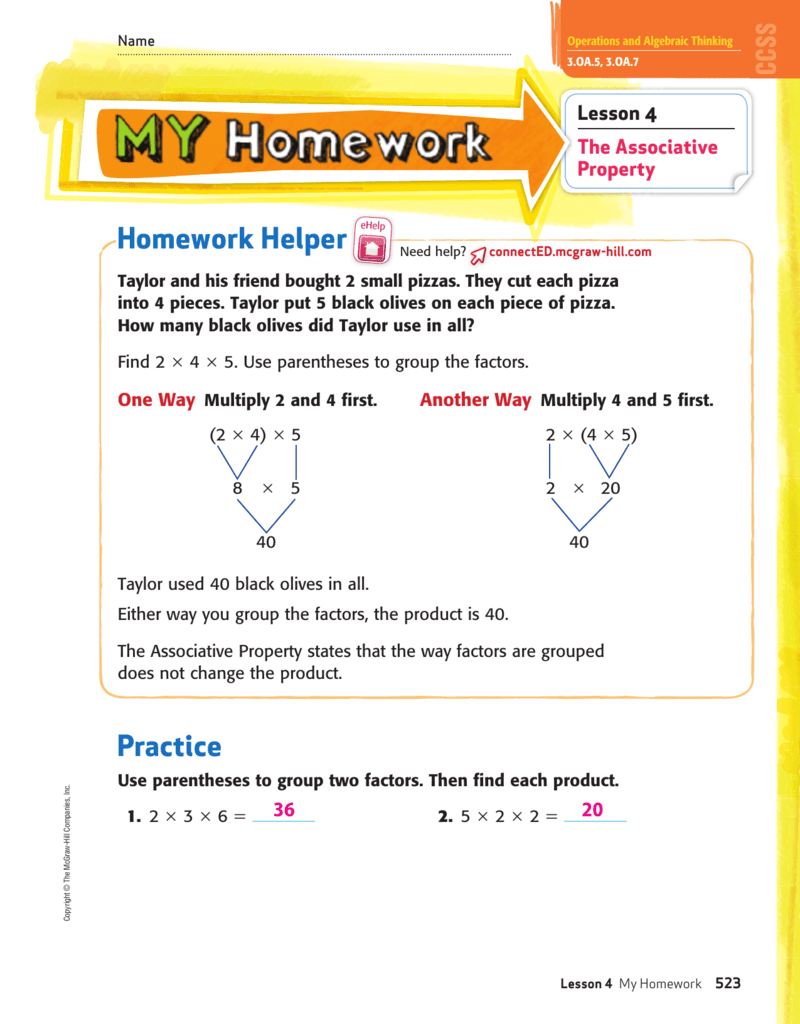 my homework lesson 1 answer key grade 4