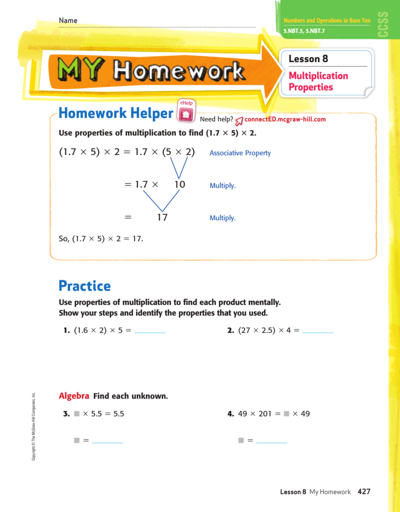 My Homework Lesson 6 The Associative Property Of Multiplication Property Walls