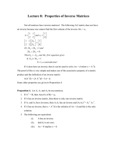 Lecture 8: Properties of Inverse Matrices