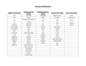 Language of Mathematics Addition Key Words Subtraction Key