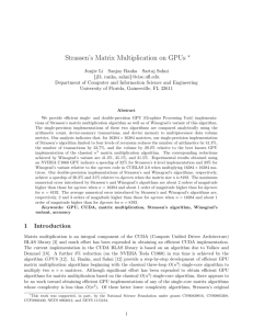 Strassen`s Matrix Multiplication on GPUs