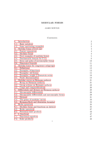 MODULAR FORMS Contents 1. Introduction 2 1.1. Basic notation 2