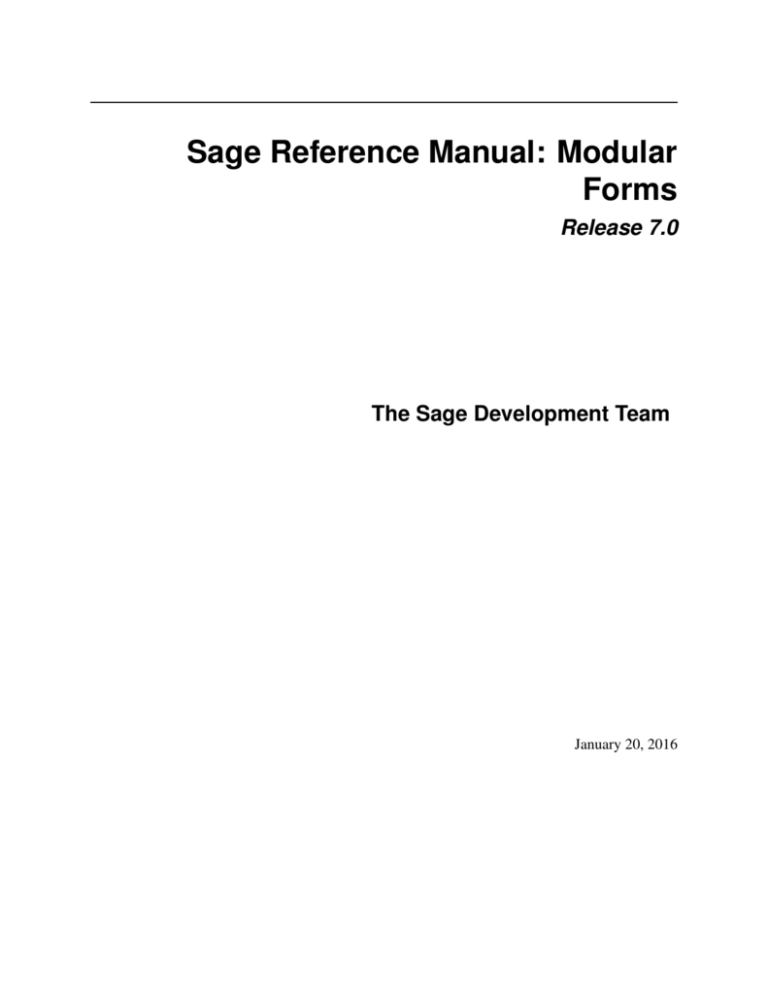 Sage Reference Manual: Modular Forms