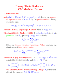 Binary Theta Series and CM Modular Forms