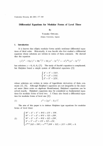 Differential Equations for Modular Forms of Level Three (1) (2)