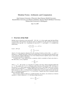 Modular Forms: Arithmetic and Computation
