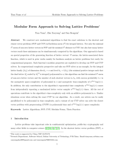 Modular Form Approach to Solving Lattice Problems