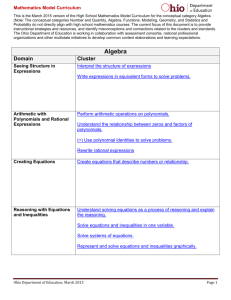 High School Algebra Mathematics Model Curriculum