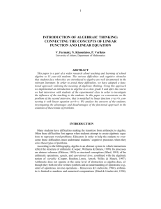 introduction of algebraic thinking: connecting the concepts of linear
