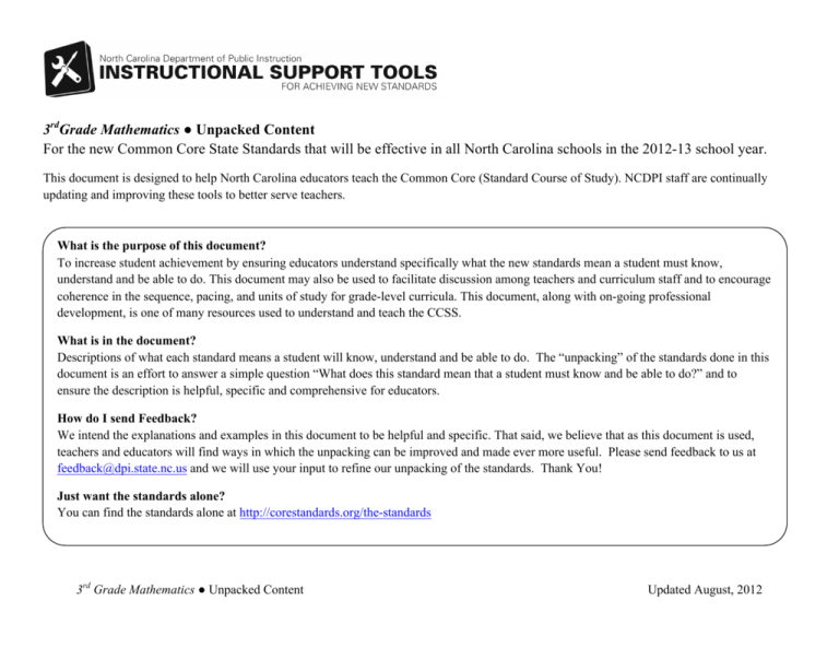 Unpacked Math Standards Public Schools Of North Carolina