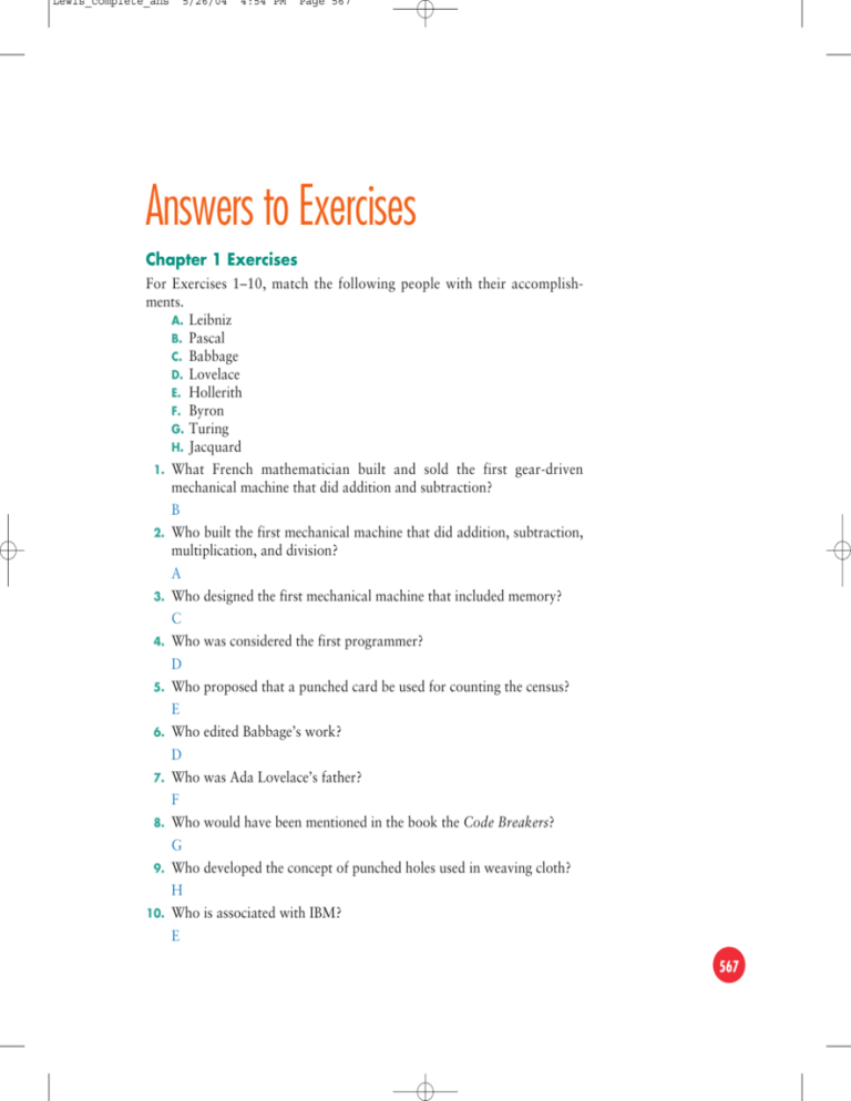 Answers To Exercises