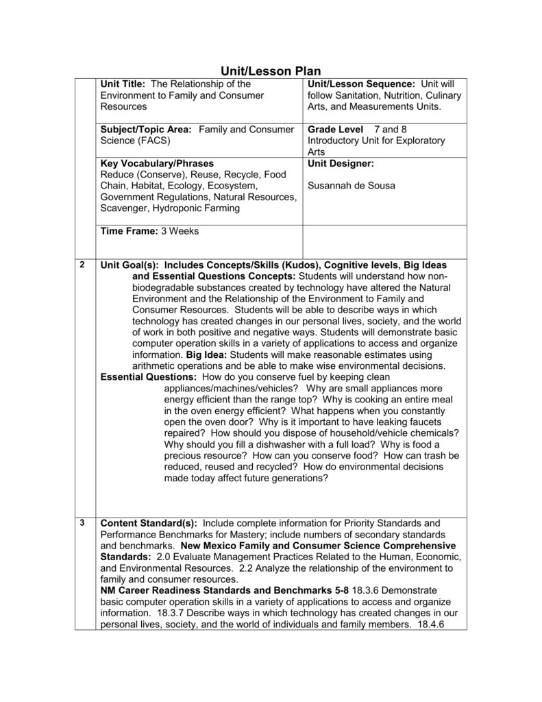 Unit Lesson Plan Socorro Consolidated Schools