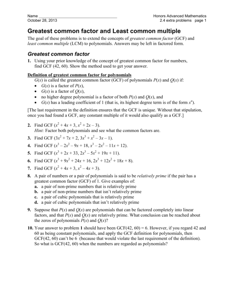 Greatest Common Factor And Least Common Multiple