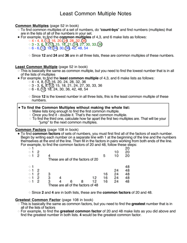 Least Common Multiple Notes