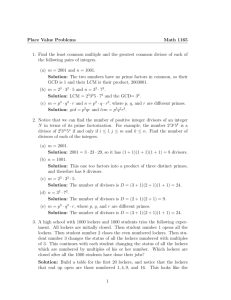 Place Value Problems Math 1165 1. Find the least common multiple