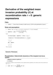 Derivative of the weighted mean invasion probability (Π) at