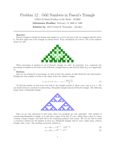 Problem 12 : Odd Numbers in Pascal`s Triangle