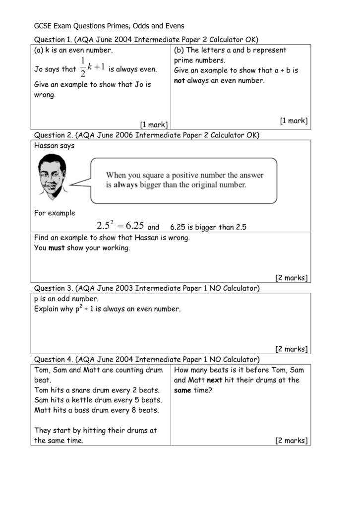 Gcse Prime Odd Even Numbers Questions