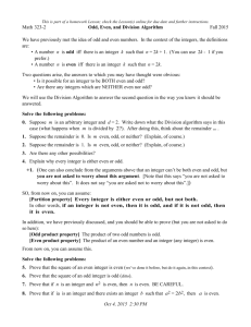Math 323-2 Odd, Even, and Division Algorithm Fall 2015 We have