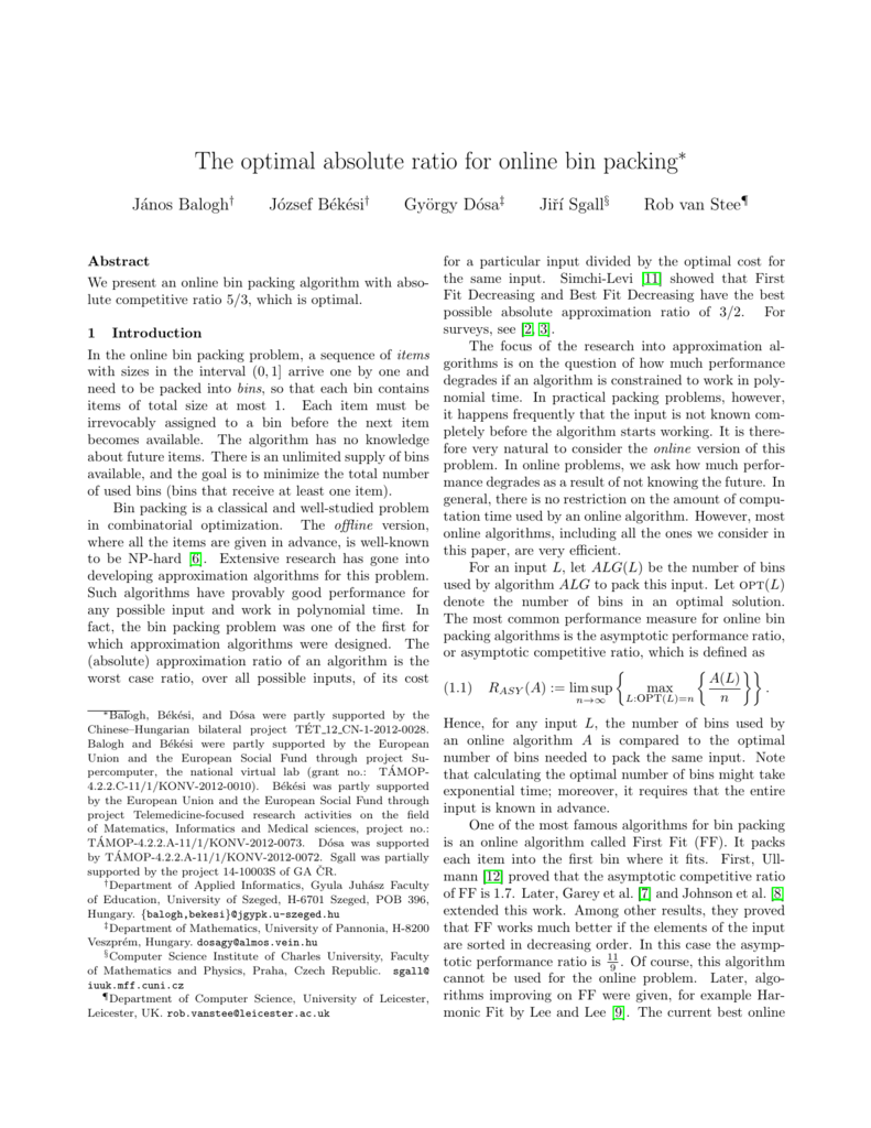 The optimal absolute ratio for online bin packing