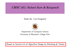 CMSC 451: Subset Sum & Knapsack