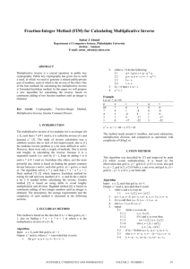 Fraction-Integer Method (FIM) for Calculating Multiplicative Inverse