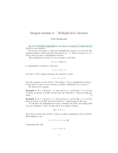 Integers modulo n – Multiplicative Inverses