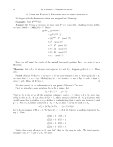 18. More on Fermat`s Theorem and inverses modulo m We began