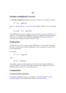 (2) Modular multiplicative inverse Explanation Computation