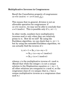 Multiplicative Inverses in Congruences Recall the Cancellation