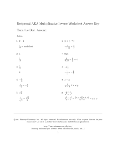 Reciprocal AKA Multiplicative Inverse Worksheet Answer Key Turn