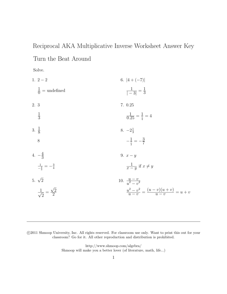 Multiplicative Inverse On Step Equations Worksheet