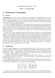 Topic 1: Cryptography 1 Introduction to Cryptography: