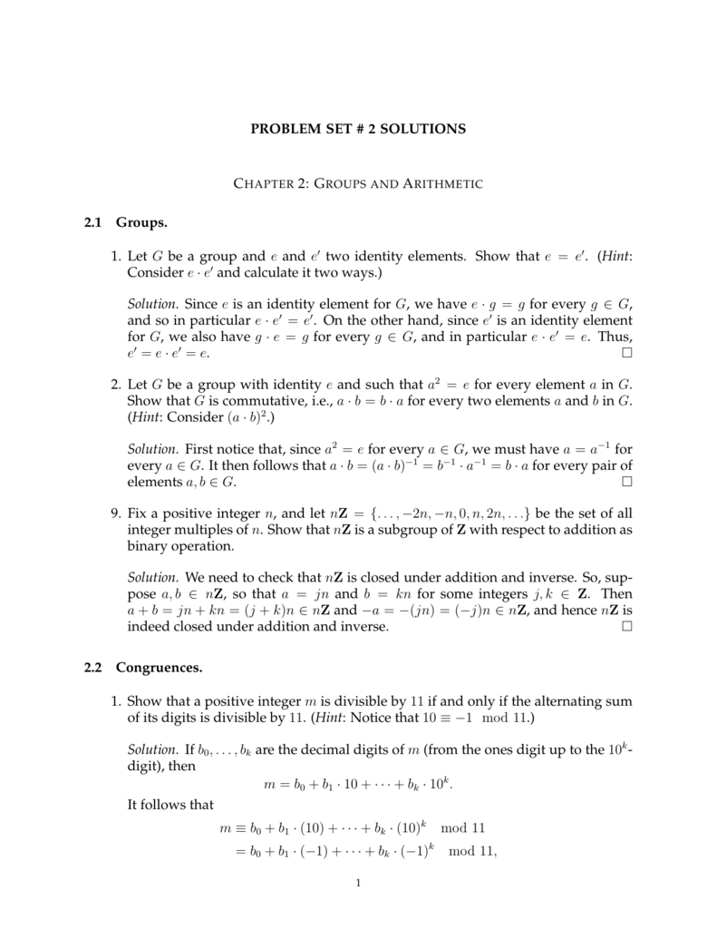 Problem Set 2 Solutions 2 1 Groups 1 Let G Be A Group