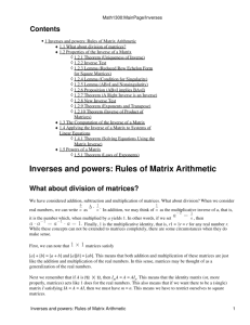 Inverses and powers: Rules of Matrix Arithmetic