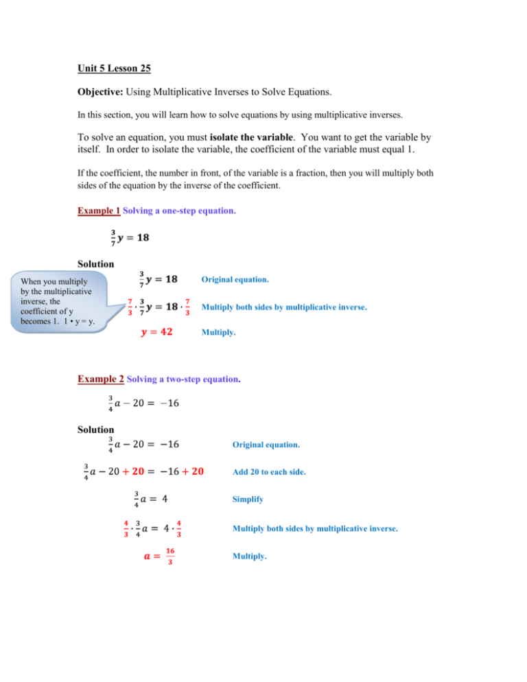 using-multiplicative-inverses-to-solve-equations-to-solve-an