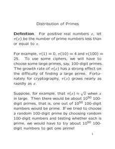 Distribution of Primes Definition. For positive real numbers x, let π(x