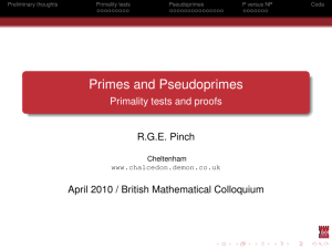 Primes and Pseudoprimes - Primality tests and proofs