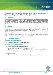 Guideline for managing patients on a factor Xa inhibitor – Apixaban