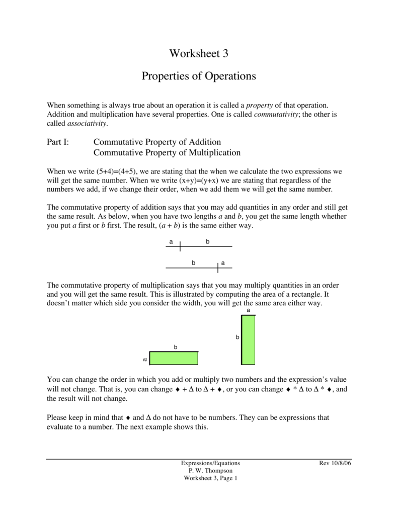 Worksheet 20 Properties of Operations For Properties Of Operations Worksheet