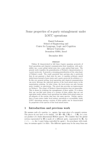 Some properties of n-party entanglement under LOCC operations